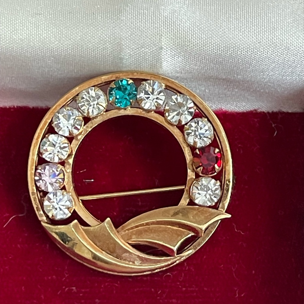 12K GF CURTIS CREATIONS Vintage Circle Crystals Brooch
